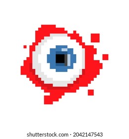 Eyeball pixel art. 8 bit Eye and blood. pixelated Halloween vector illustration