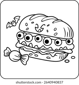 Eyeball Sandwich Coloring Page for kids