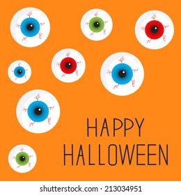 Eyeball set with bloody streaks. Happy Halloween card. Flat design style. Vector illustration