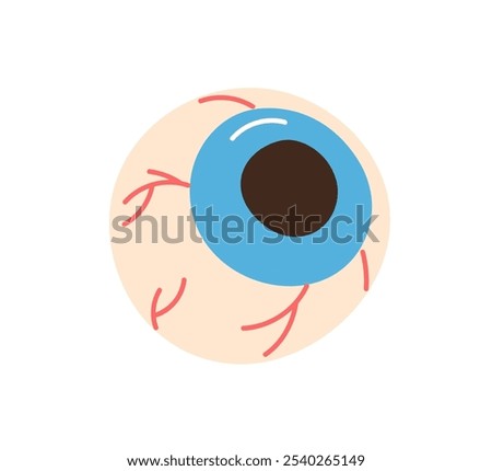 Eyeball shaped gummy candy. Creepy jelly sweet, eye ball with red blood veins. Spooky Halloween snack. Confectionery treat. Gum gel organ. Flat vector illustration isolated on white background