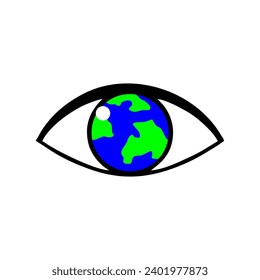 eyeball symbol looking at the world,  white background