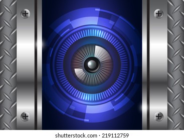 eyeball technology with iron gate background