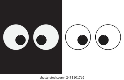 Eyeball of toys set, googly eyes, plastic open eyes of dolls looking . isolated on white and black background vector illustration. EPS 10