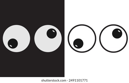 Eyeball of toys set, googly eyes, plastic open eyes of dolls looking . isolated on white and black background vector illustration. EPS 10