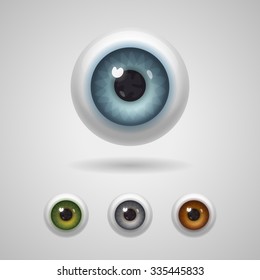 Eyeballs with big irises of blue, green, gray and hazel colors