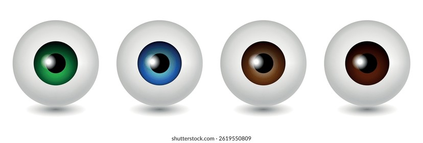 Eyeballs. Eyes of different colors. Vector 3d clip art isolated on white background.