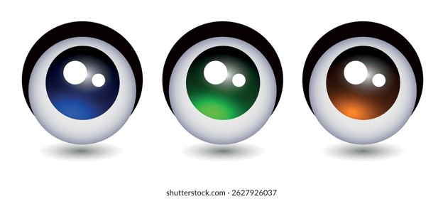 Eyeballs. Eyes of different colors. Vector 3d clip art isolated on white background.