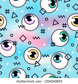 eyeballs. fashion pattern. eyes on a blue background. Memphis seamless pattern