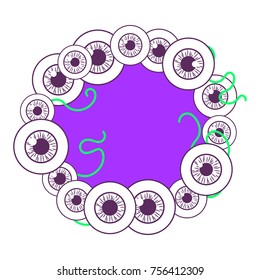 Eyeballs. Funny children's design. Frame with a colored background isolated on a white background. Vector illustration. Concept eyeballs and veins.