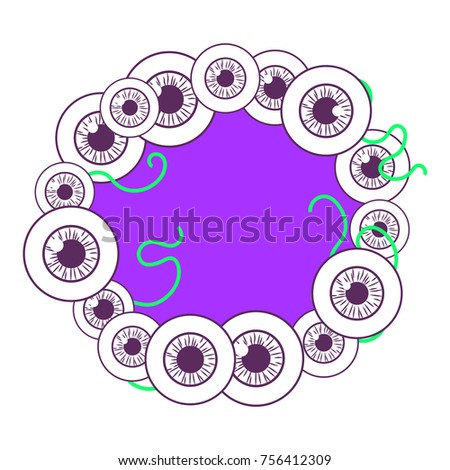 Eyeballs. Funny children's design. Frame with a colored background isolated on a white background. Vector illustration. Concept eyeballs and veins.