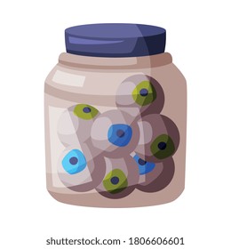 Eyeballs in Glass Jar, Happy Halloween Object Cartoon Style Vector Illustration on White Background