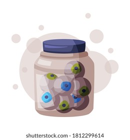 Eyeballs in Glass Jar, Occult Magic Objects for Mystic Ritual Cartoon Style Vector Illustration