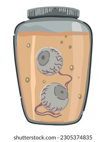 Eyeballs in jar, spooky occult items doodle. Halloween vector illustration in modern style. Creepy clipart isolated on white background..