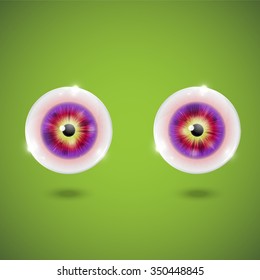 Eyeballs of a scary green monster, vector