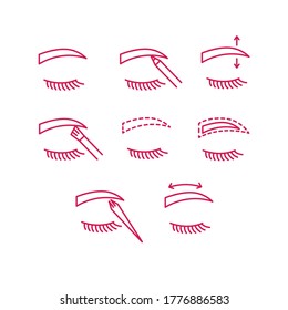 eyebrow contour correction doodle icons set, vector illustration