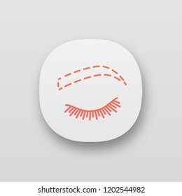 Eyebrow contouring app icon. UI/UX user interface. Brows shaping. Eyebrow makeup. Brows microblading or tattooing preparation. Web or mobile application. Vector isolated illustration