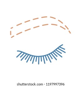 Eyebrow contouring color icon. Brows shaping. Eyebrow makeup. Brows microblading or tattooing preparation. Isolated vector illustration