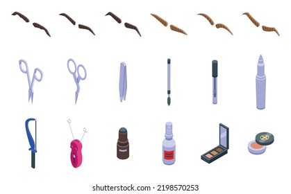 Eyebrow correction icons set isometric vector. Brow beauty. Brush change