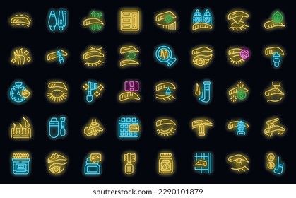 Eyebrow correction icons set outline vector. Brow brush. neon color on black