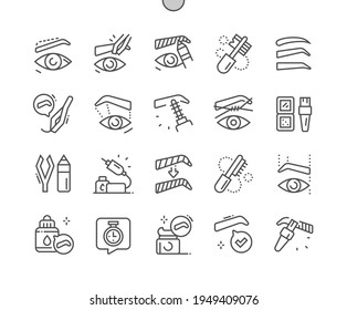 Eyebrow correction. Tweezers, hair, removal, salon, attachment and care. Cosmetology and beauty. Pixel Perfect Vector Thin Line Icons. Simple Minimal Pictogram