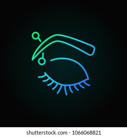 Eyebrow with curved barbell colored icon. Vector eyebrow piercing concept outline symbol or logo element on dark background