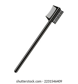 Eyebrow and eyelash make-up brush. Comb and brush for separating lashes and removing excess mascara, isolated on white background. Realistic 3d vector illustration.