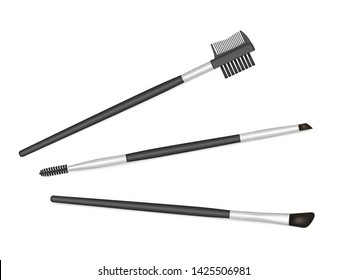 Eyebrow And Eyelash Make-up Brush Set, Vector Illustration. Brow And Lash Care Brushes For Eye Makeup Isolated On White Background.