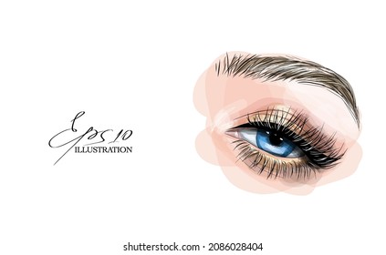 Eyebrow And Eyelashes Studio Logo, Beautiful Perfect Eye Makeup Design, Long Black Lashes, Vector