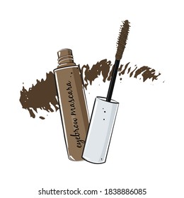 Eyebrow gel with mascara brush isolated on white background. Vector illustration.