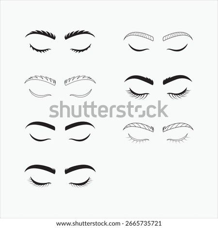 Eyebrow Icon Set - Eyebrow Style Closed , Eye Lash,  Variation Brow Shape and Face Feature