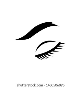 Eyebrow Icon , Vector Template Logo Design Emblem Isolated Illustration , Outline Solid BAckground White , Eye Closeup Makeup
