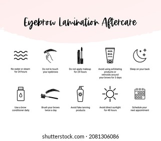 Eyebrow Lamination Aftercare Instruction Icons