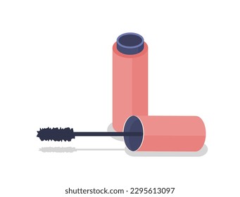 Eyebrow mascara concept. Aesthetics and elegance, beauty. Womens inventory for make up and applying cosmetics. Advertising poster or banner. Cartoon isometric vector illustration