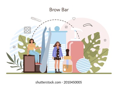 Eyebrow master concept. Master making perfect eyebrows. Eyebrow shaping or correction specialist. Beauty routine concept. Flat vector illustration