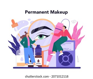 Eyebrow master concept. Master making perfect eyebrows. Eyebrow shaping or correction specialist. Beauty routine concept. Flat vector illustration