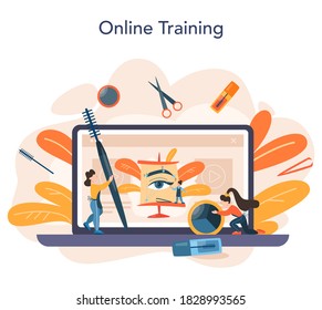 Eyebrow master and designer online service or platform. Master making perfect brow. Idea of beauty and fashion. Online training. Flat vector illustration