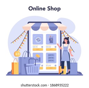 Eyebrow master and designer online service or platform. Master making perfect brow. Idea of beauty and fashion. Online shop. Isolated flat vector illustration