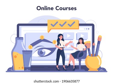 Eyebrow master and designer online service or platform. Master making perfect brow. Idea of beauty and fashion. Online course. Isolated flat vector illustration