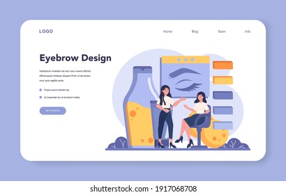 Eyebrow master and designer web banner or landing page. Master making perfect brow. Idea of beauty and fashion. Eyebrow shaping specialist. Beauty routine concept. Flat design, vector illustration