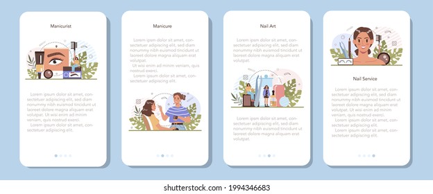 Eyebrow master mobile application banner set. Master making perfect eyebrows. Eyebrow shaping or correction specialist. Beauty routine concept. Flat vector illustration
