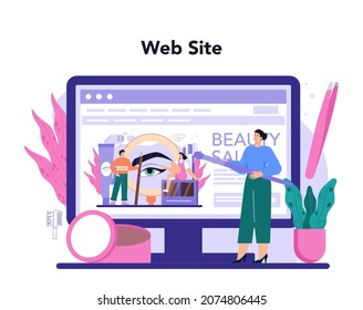 Eyebrow master online service or platform. Master making perfect eyebrows. Eyebrow shaping or correction specialist. Website. Flat vector illustration