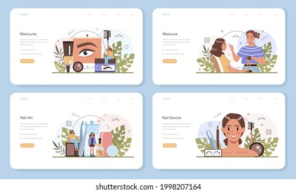 Eyebrow master web banner or landing page set. Master making perfect eyebrows. Eyebrow shaping or correction specialist. Beauty routine concept. Flat vector illustration