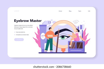 Eyebrow master web banner or landing page. Master making perfect eyebrows. Eyebrow shaping or correction specialist. Beauty routine concept. Flat vector illustration