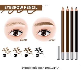 Eyebrow pencil before and after vector illustration