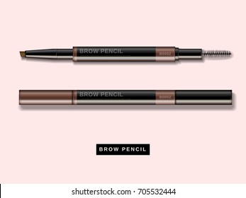 Eyebrow pencil mockup, close up look at makeup product in 3d illustration isolated on pink background