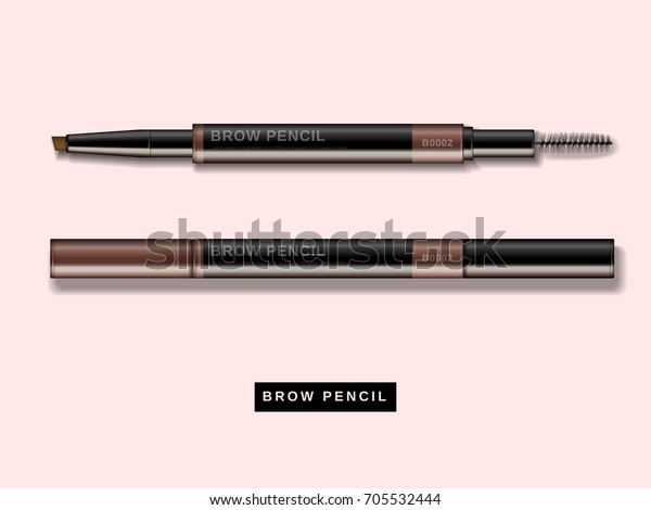 Eyebrow pencil mockup, close\
up look at makeup product in 3d illustration isolated on pink\
background