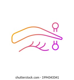 Eyebrow piercing gradient linear vector icon  Metal needle injected in human eyebrow  Human body jewellery  Thin line color symbols  Modern style pictogram  Vector isolated outline drawing