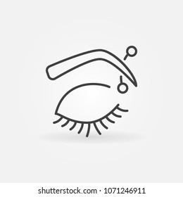 Eyebrow piercing icon - vector eyebrow with curved barbell symbol or design element in thin line style