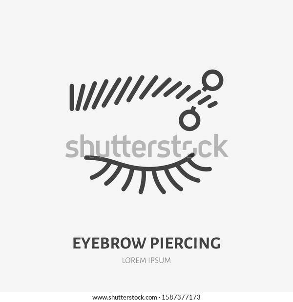 Eyebrow piercing line\
icon, vector pictogram of face jewelry. Piercing studio logo,\
linear illustration.