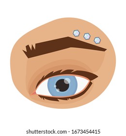 Fila de ojos de icono del vector pierctor.Icono del vector de caricatura aislado en la ceja de fondo blanca de piercing .